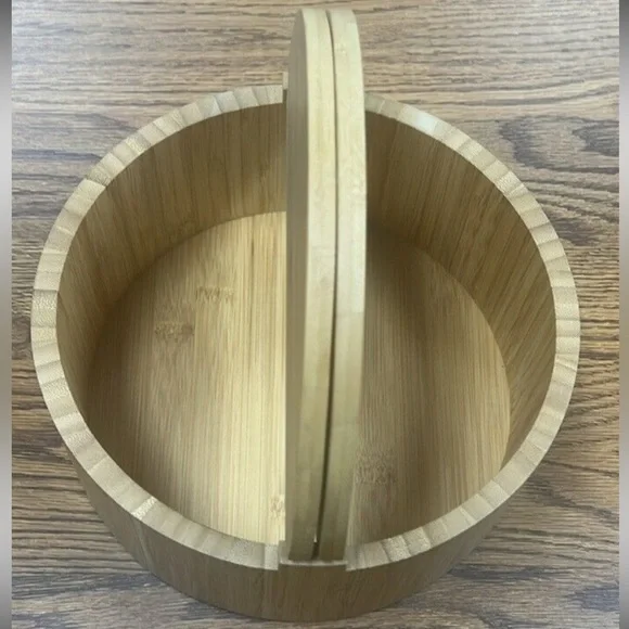 Brightroom 9" x 4" Circular Hinge Lid Bamboo Countertop Organizer - Picture 3 of 6